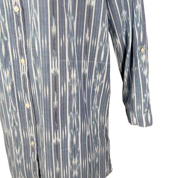Pure J Jill Top Womens XS Blue Ikat Button Up Convertible Long Sleeve Tunic - Picture 4 of 8